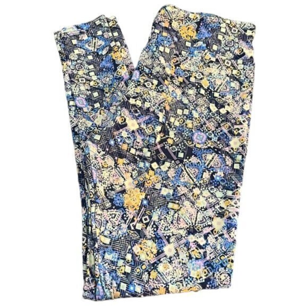 Women's Lularoe Multicolor Buttery Yoga Band Pull-Up Leggings Size T/C GUC #6272